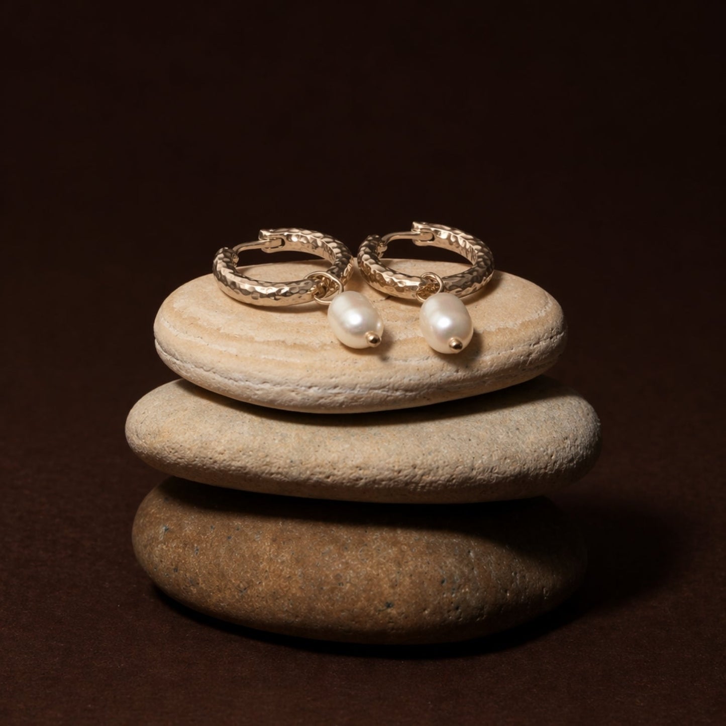Hammered Pearl Hoop Earrings