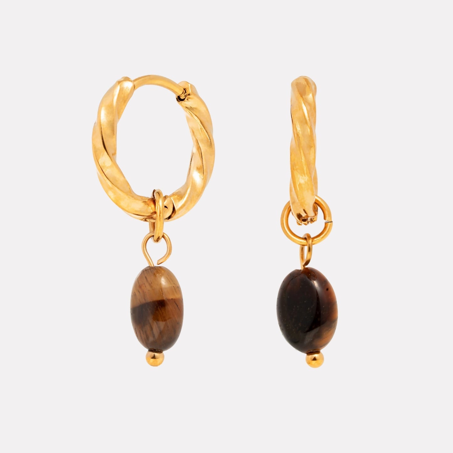 Tiger Eye Hoops Earrings